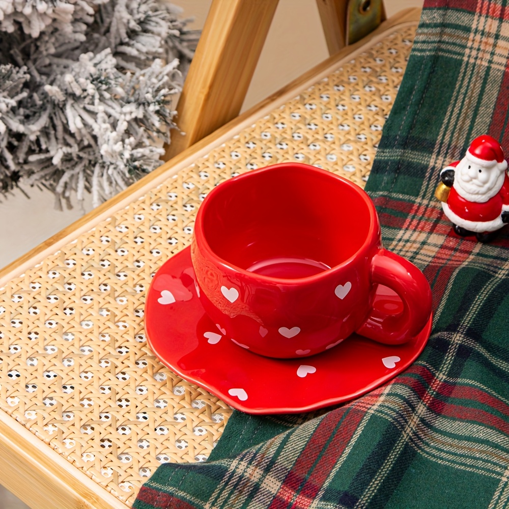 Printed Ceramic Coffee Cup With Irregular Shape And Saucer