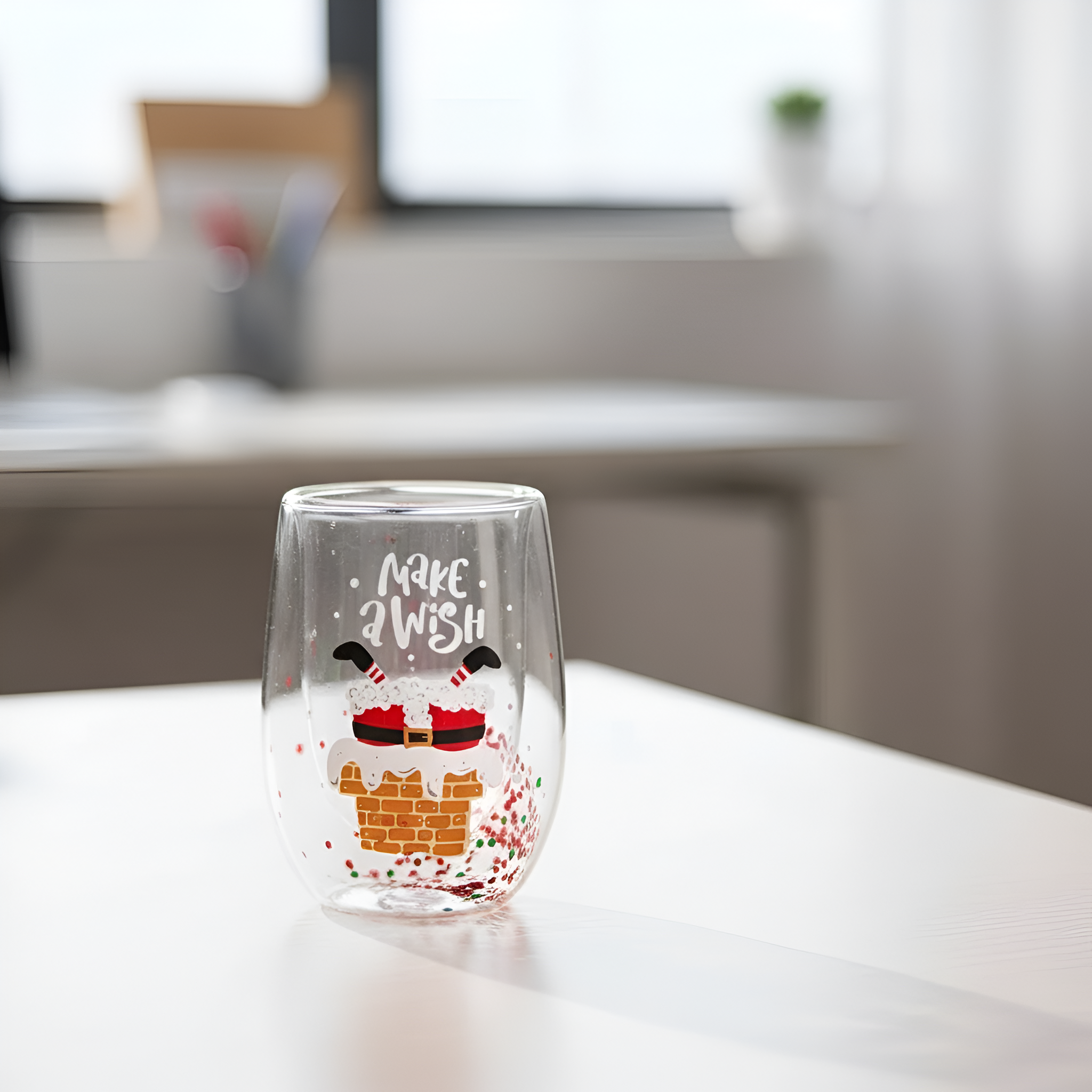 Set Of 4 Christmas Double Walled Insulated Glass Cup With Santa Design