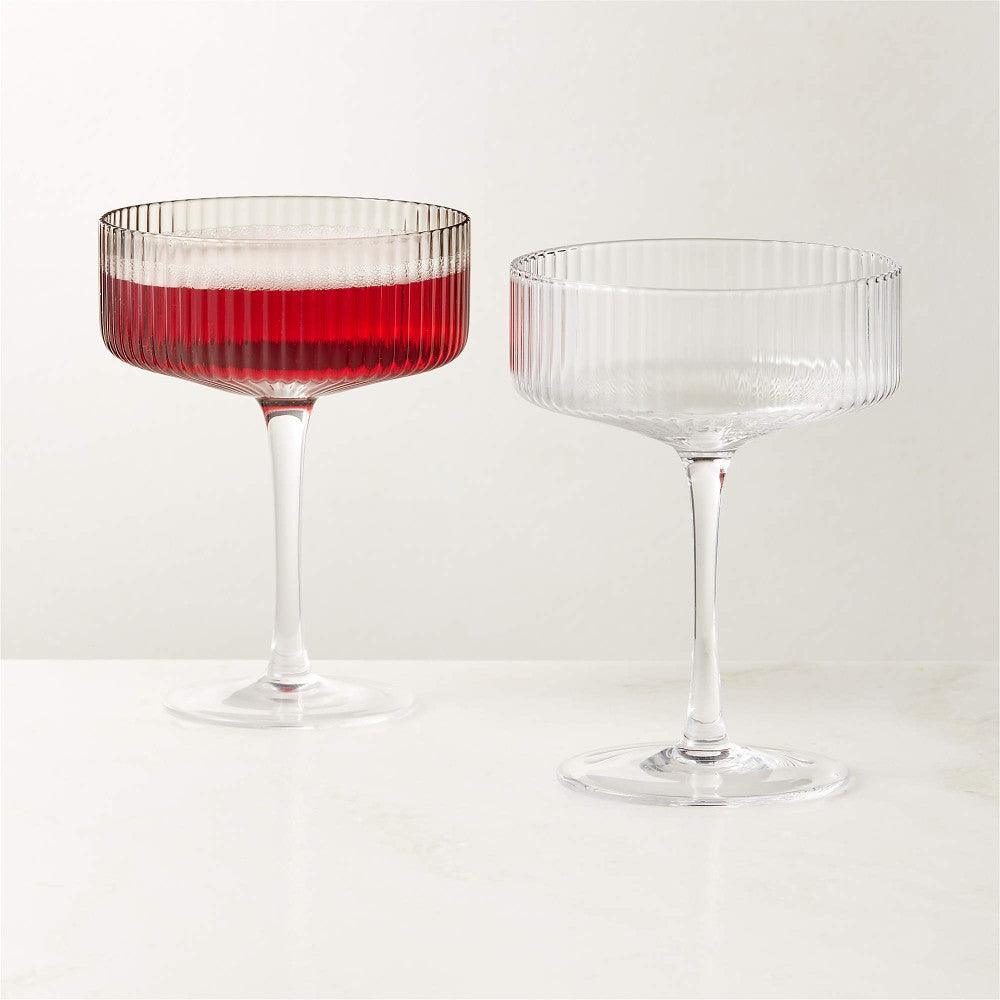Textured Cocktail Glasses Set - Coupe Design with Optic Texture-Mineral Mug