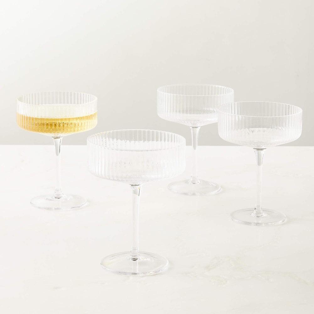 Textured Cocktail Glasses Set - Coupe Design with Optic Texture-Mineral Mug