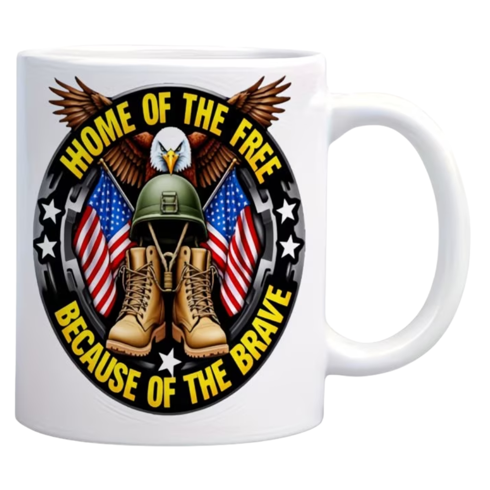 1pc 11oz Ceramic Coffee Mug "HOME OF THE FREE BECAUSE OF THE BRAVE" Military & Patriotic Design Insulated Reusable