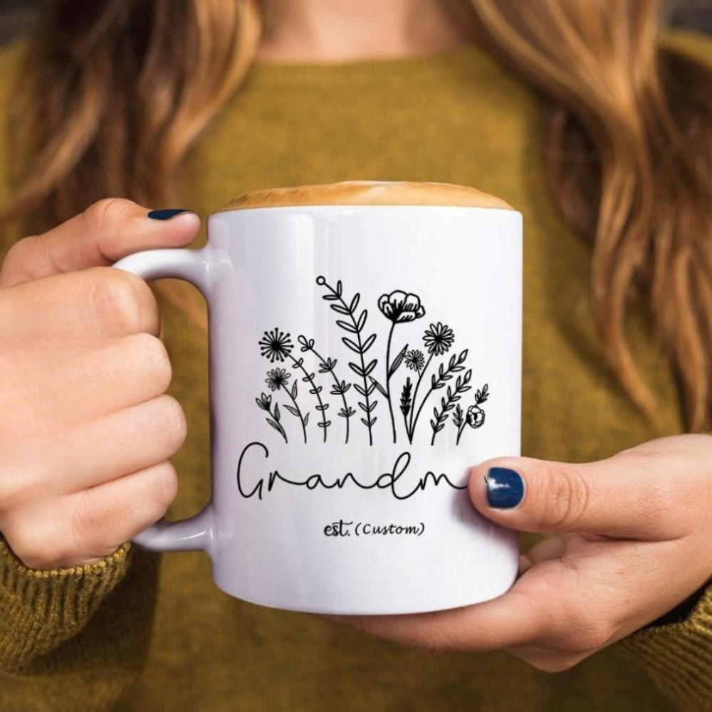  To Grandma Text Printed 11 Oz Coffee Mug With Floral Design