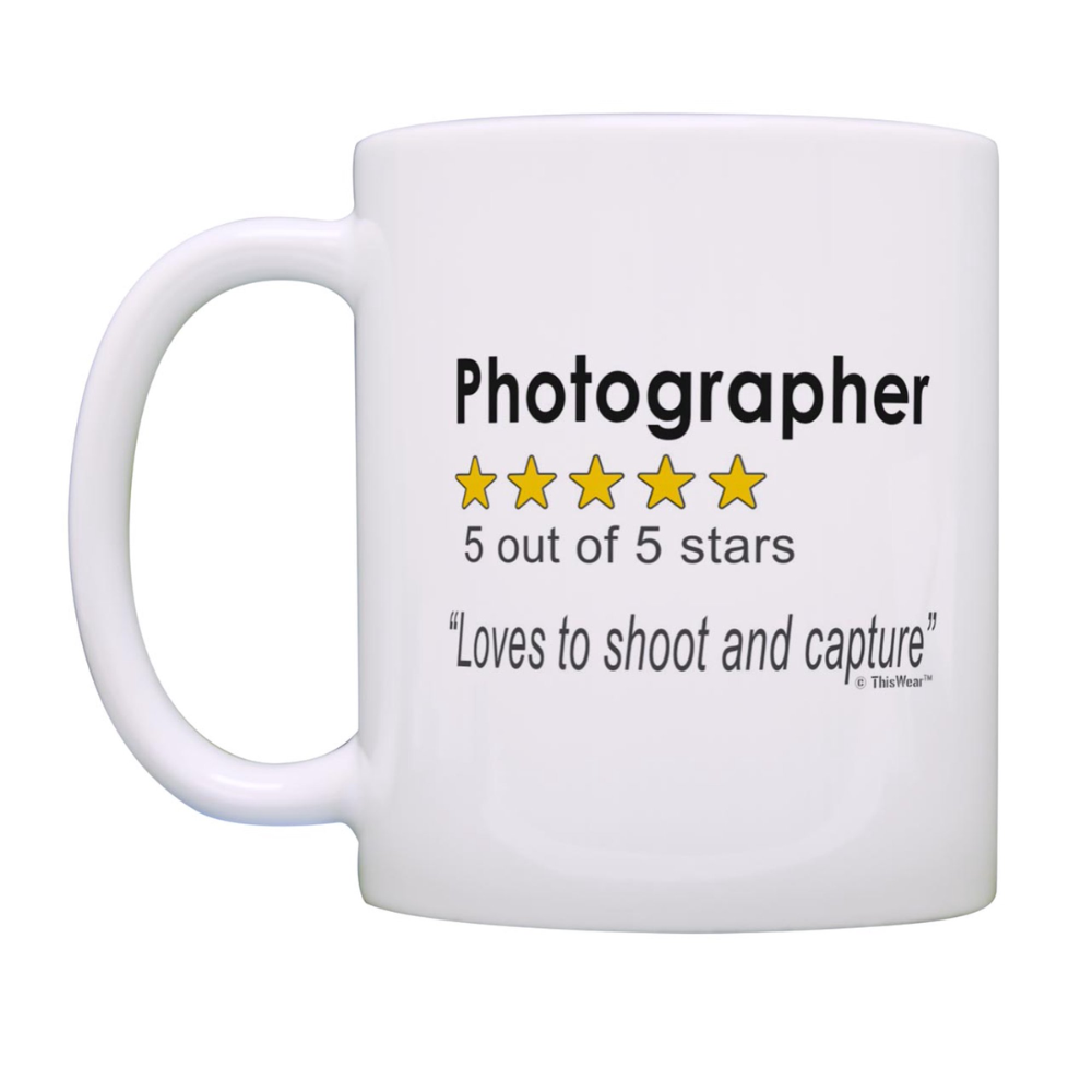 ThisWear Camera Gifts for Photographers Men Photographer 5 Out Of 5 Stars Review Loves To Shoot and Capture 11oz Ceramic Coffee Mug Photographer