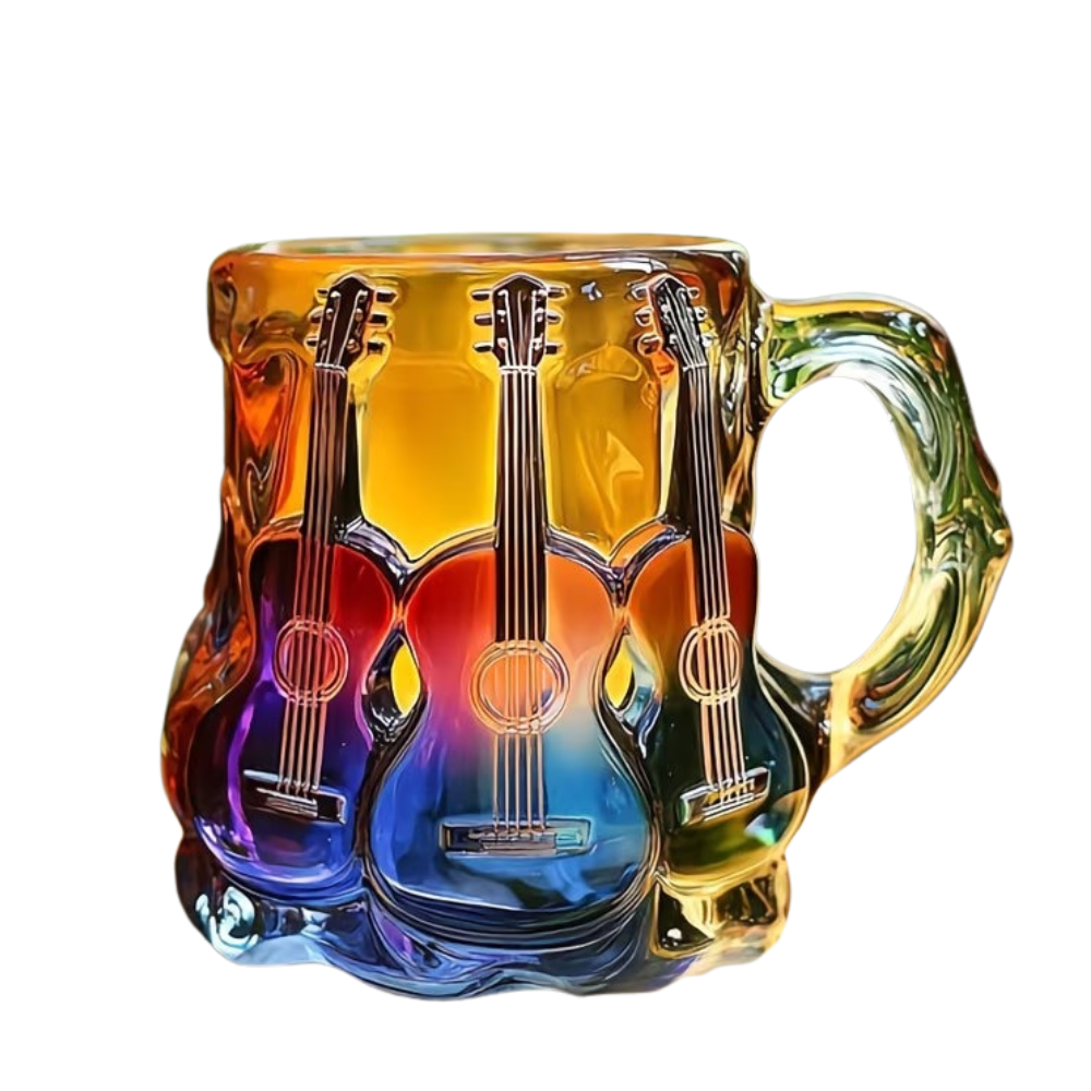 Artistic Guitar Design Themed Reusable Musician Coffee Mug