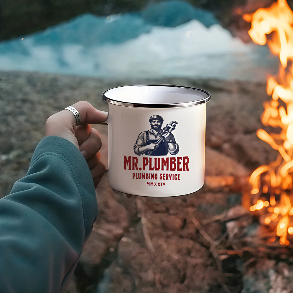 Mr Plumber Printed 12.5oz Stainless Steel Enamel Coffee Mug