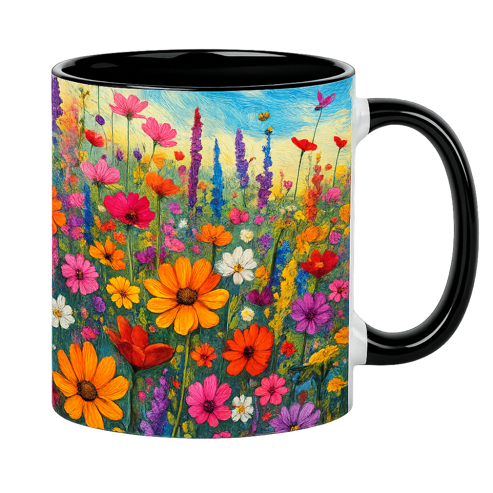 11 Oz Ceramic Mug With Vibrant Multicolor Floral Meadow Design