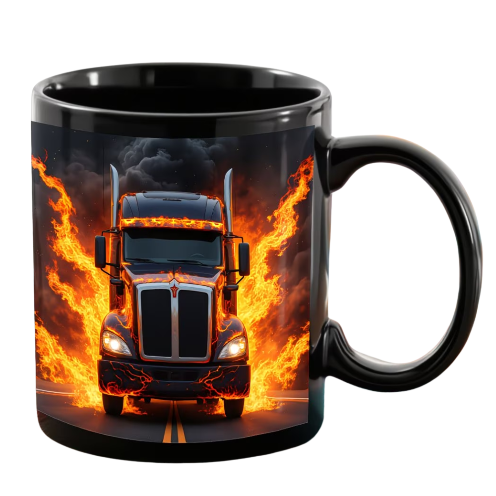 11oz Printed Flame Truck Ceramic Coffee Mug