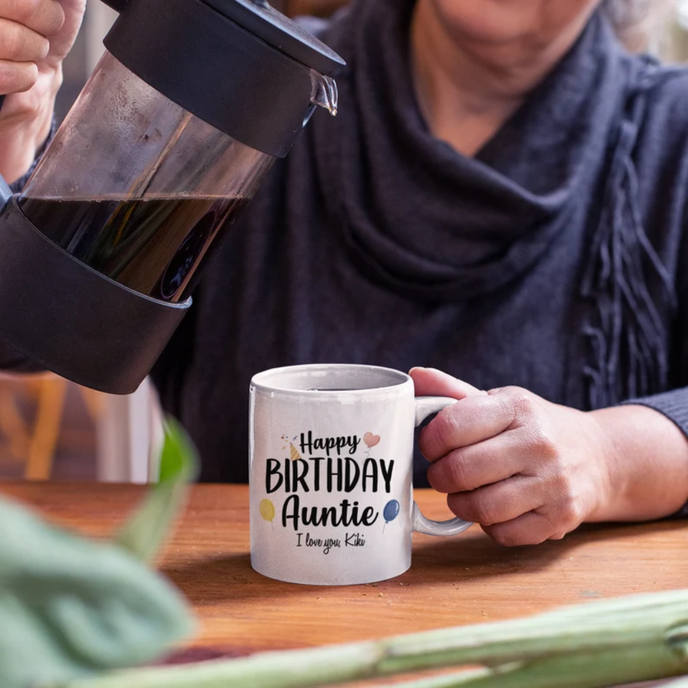 Personalized Aunt Birthday Mug, Gift From Niece/Nephew, 11oz Coffee Cup