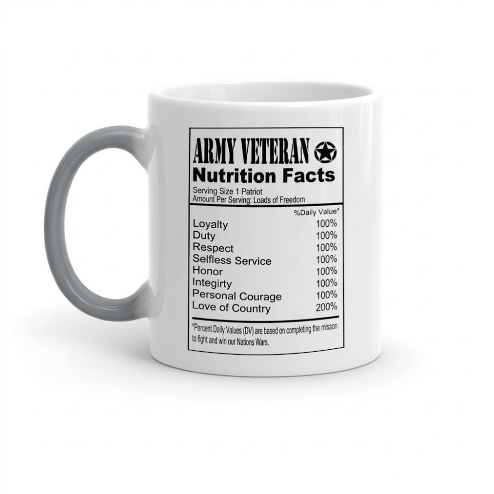 Army Veteran Nutrition Facts Text Printed Coffee Mug