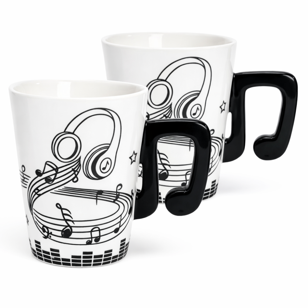 Pack Of 2 Headphones And Music Notes Themed Printed 13 Oz Coffee Mug