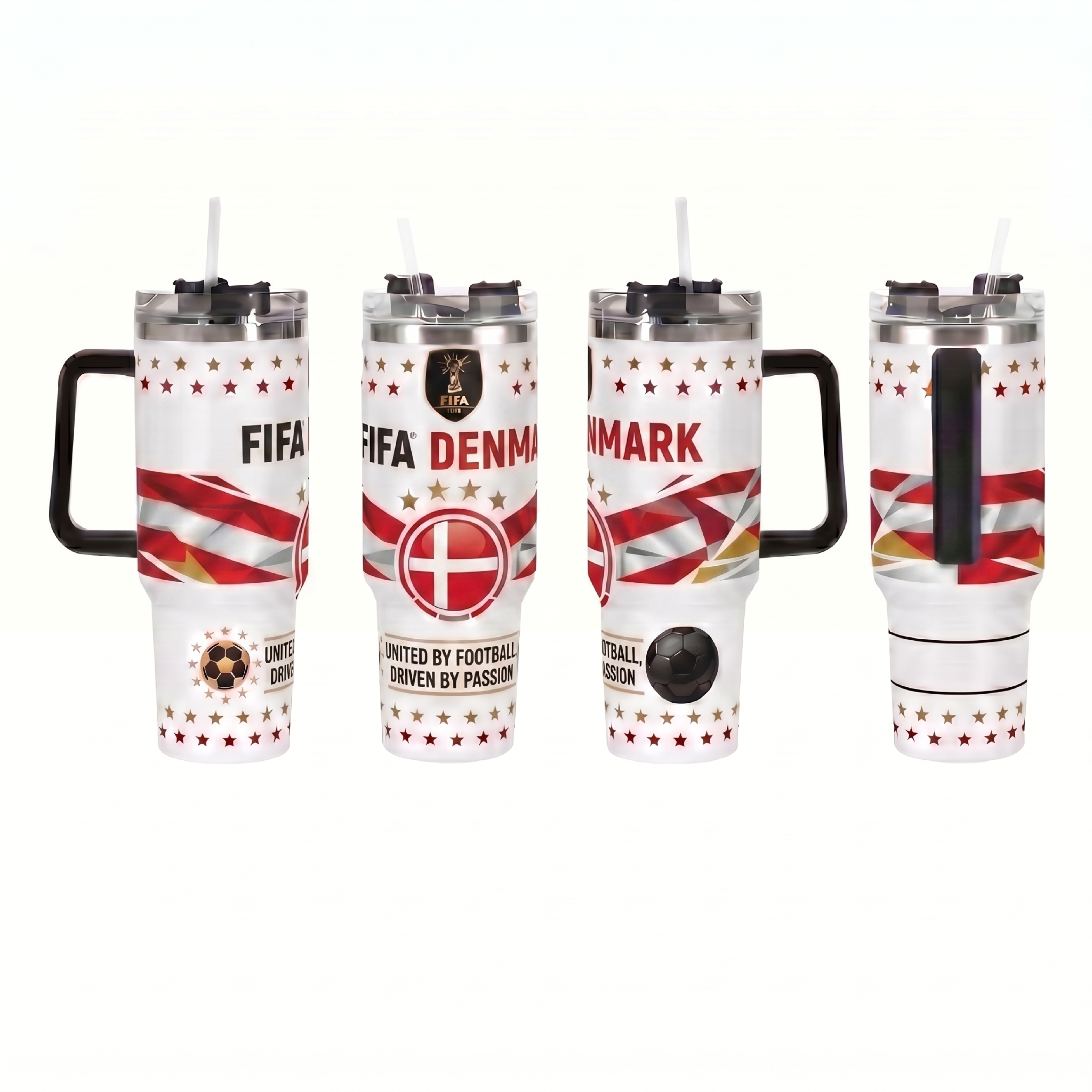FIFA 2026 Denmark Soccer Sports Themed 40oz Tumbler With Straw And Lid