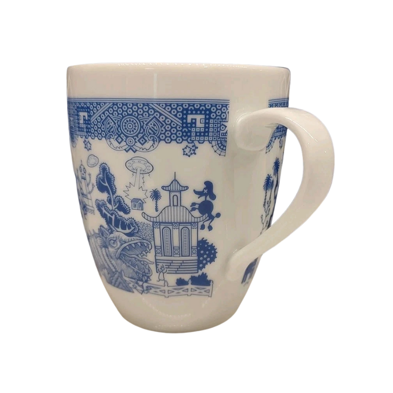 Blue Porcelain Mug Asian Motif Graphic Vintage Style-Mineral Mug
