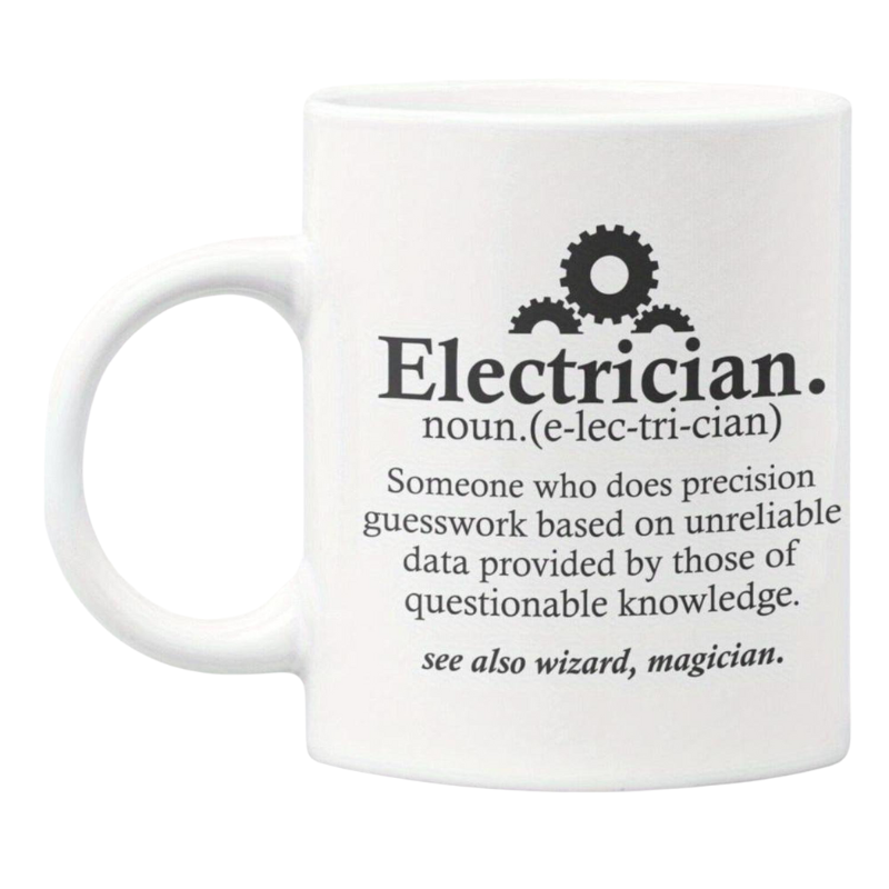 1pc Funny Electrician Definition Mug 11oz White Ceramic Coffee Cup with Humorous Electrical Worker Electricians Coffee Tea Lovers Professional Item Pl