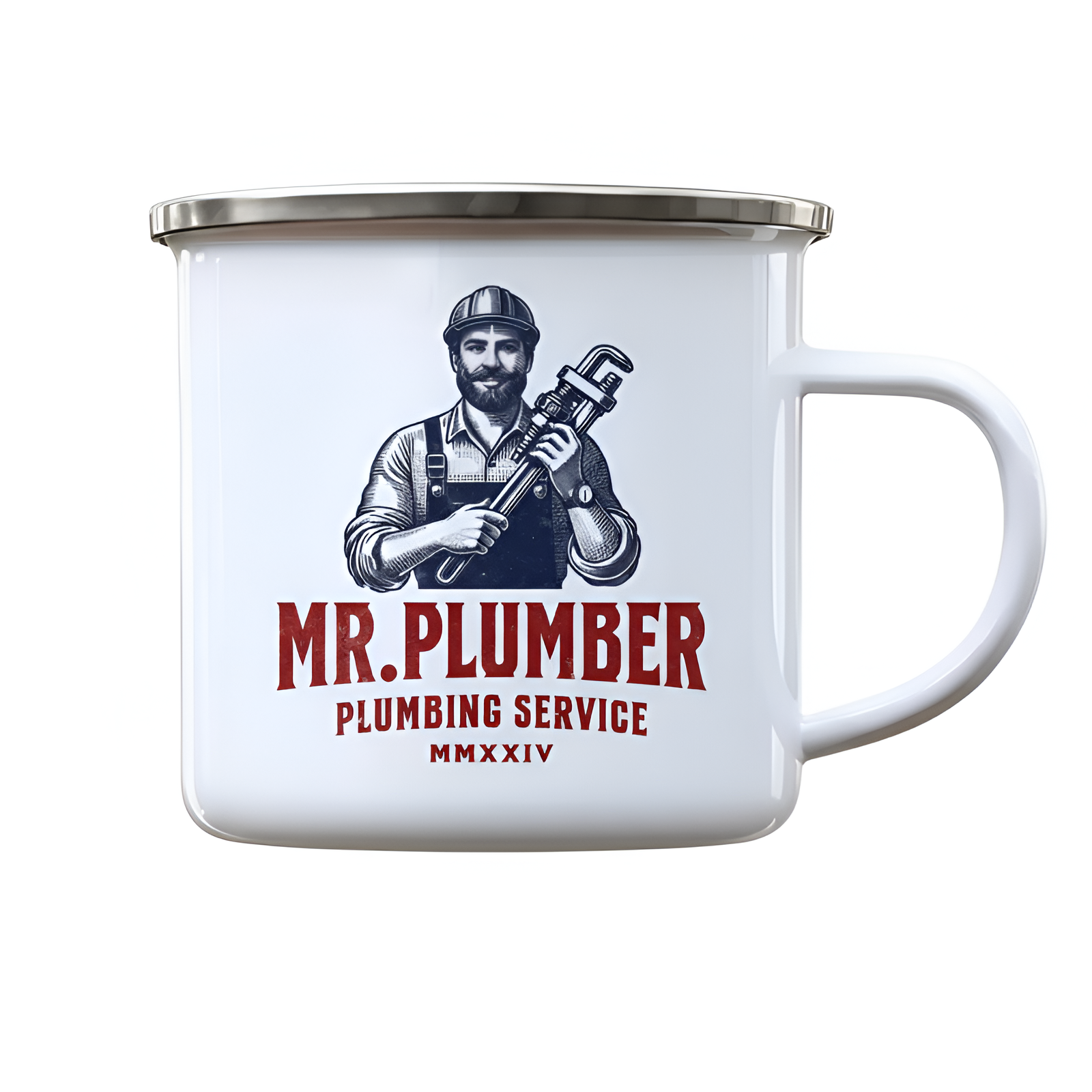 1pc 12.5oz Stainless Steel Enamel Mug Tumbler with Mr Plumber Plumbing Service Design