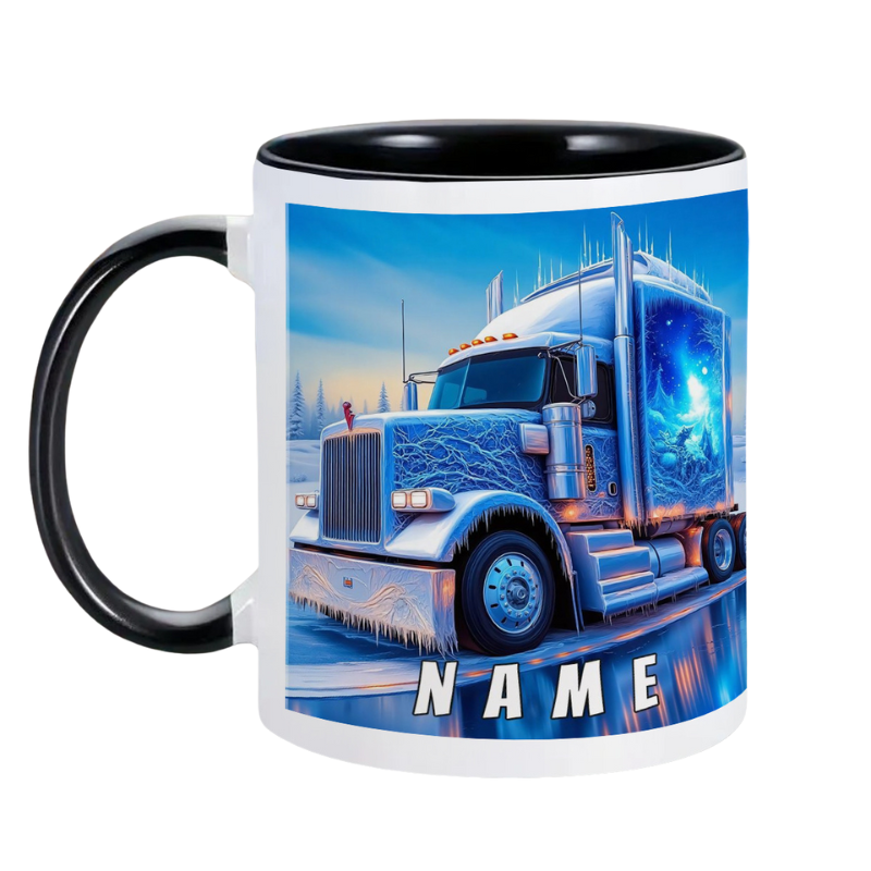 1pc Customizable Name Ice Sculpture Truck Pattern Durable White Ceramic Mug