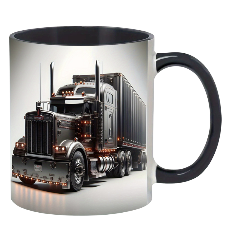 Mug Featuring A Truck Design with a Black Handle Great for Beverages Like Coffee