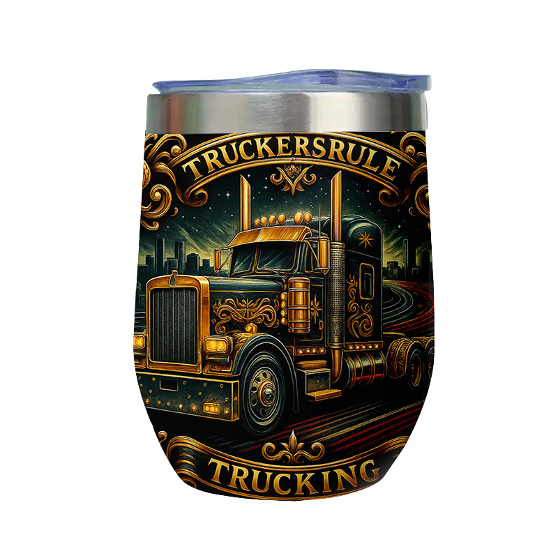 1pc 12oz Coffee Cups Mugs Stainless Steel Tumbler Leak Proof Gift Idea Truckers Rule Theme