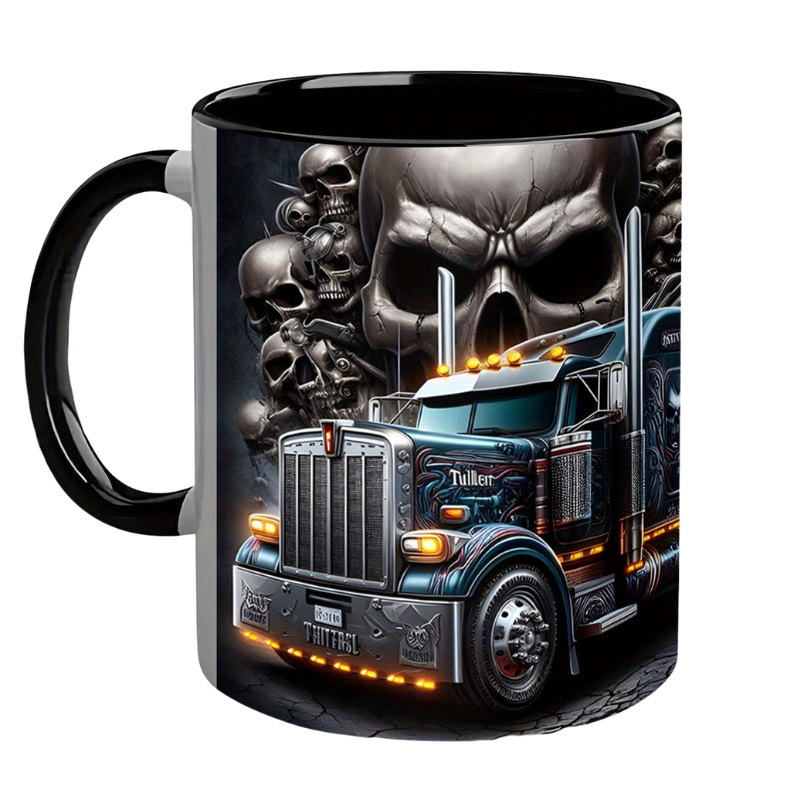 Coffee Mug Skull and Semi Truck Print Design Funny Dad Mug Fathers Day Gift