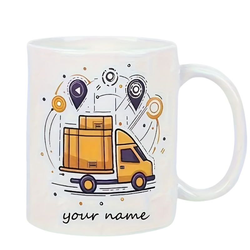 A Customizable Mug Featuring A Personalized Delivery Truck Design