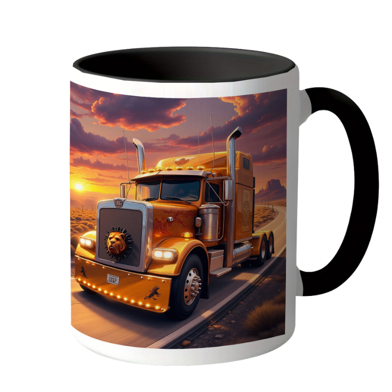 A Cute And Durable White Mug Featuring a Steampunk Truck Design 11 Ounces Made of Cartoon Style Ceramic