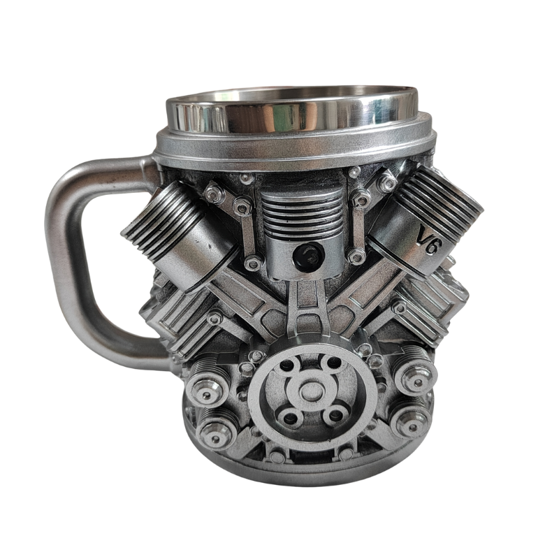 1pc Stainless Steel Engine Design Coffee Mug Featuring V8 And V6 Engine