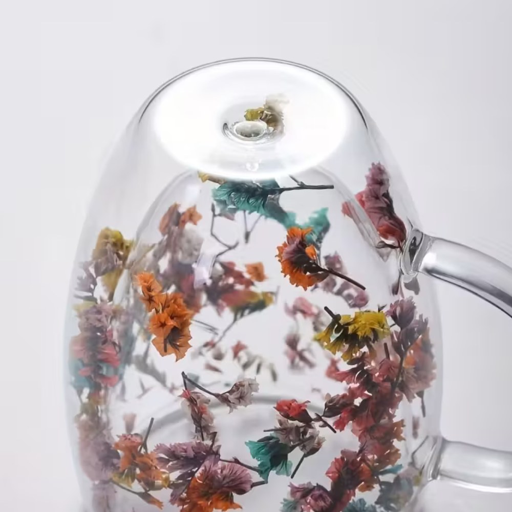 Floral Double-Wall Insulated Glass Mug 