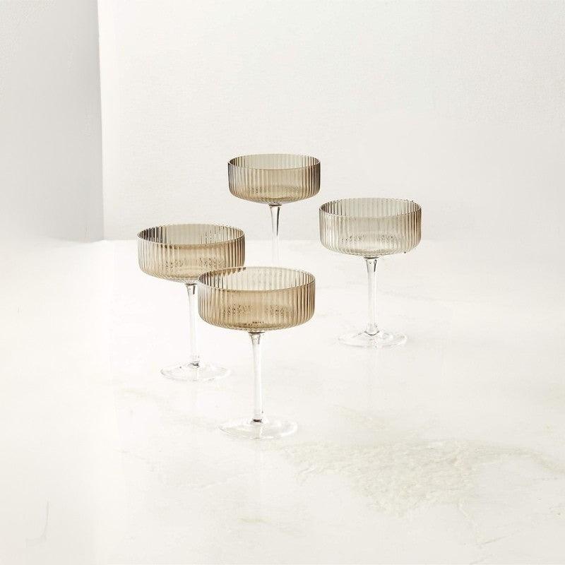 Textured Cocktail Glasses Set - Coupe Design with Optic Texture-Mineral Mug
