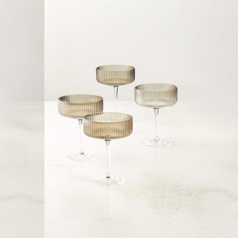 Textured Cocktail Glasses Set - Coupe Design with Optic Texture-Mineral Mug