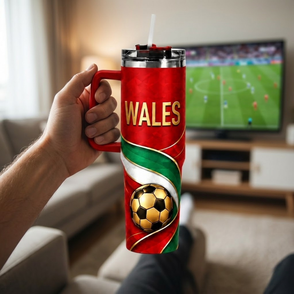 FIFA 2026 Wales Football Sports All Over Printed 40oz Tumbler With Straw And Lid