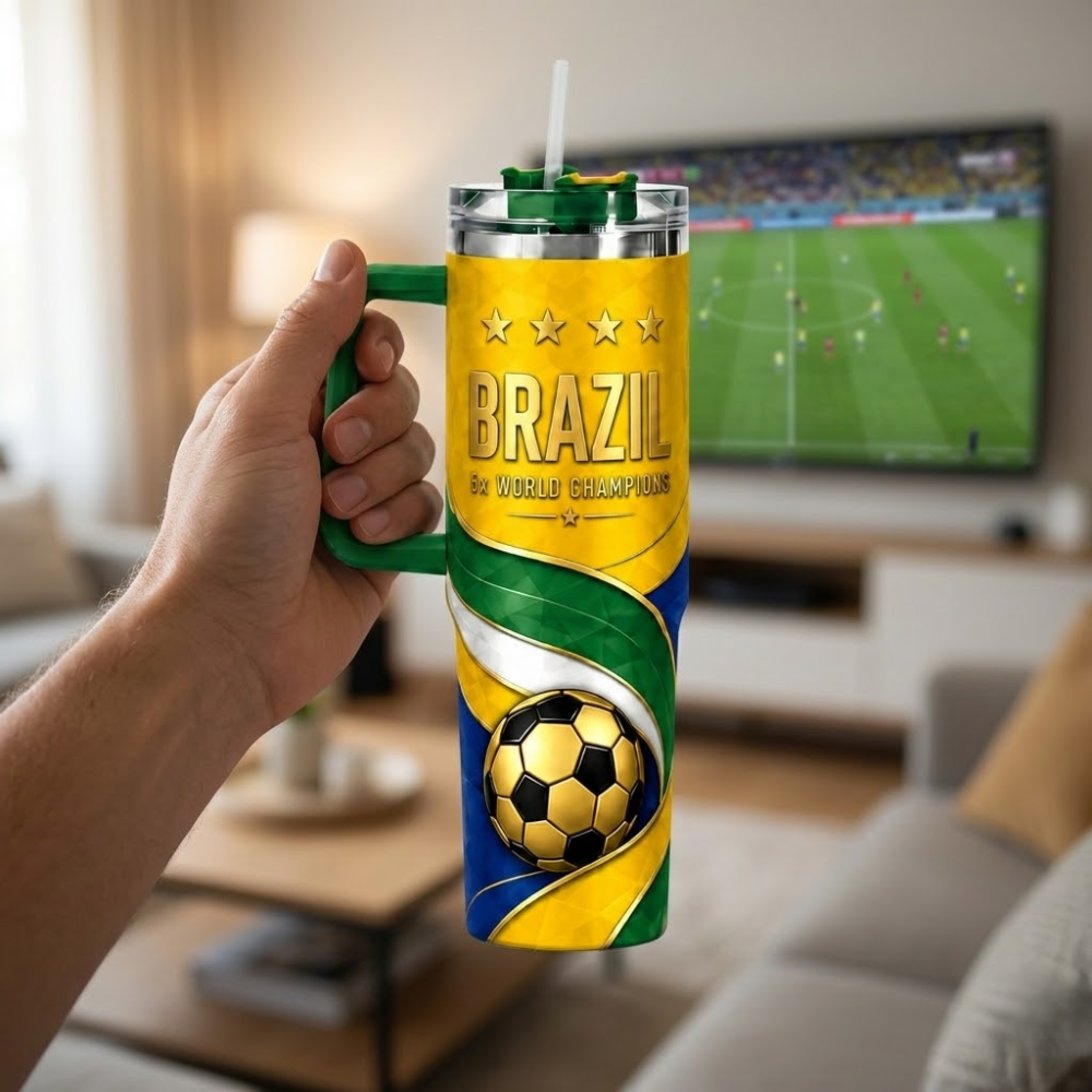 FIFA 2026 Brazil Football Sports All Over Printed 40oz Tumbler With Straw And Lid