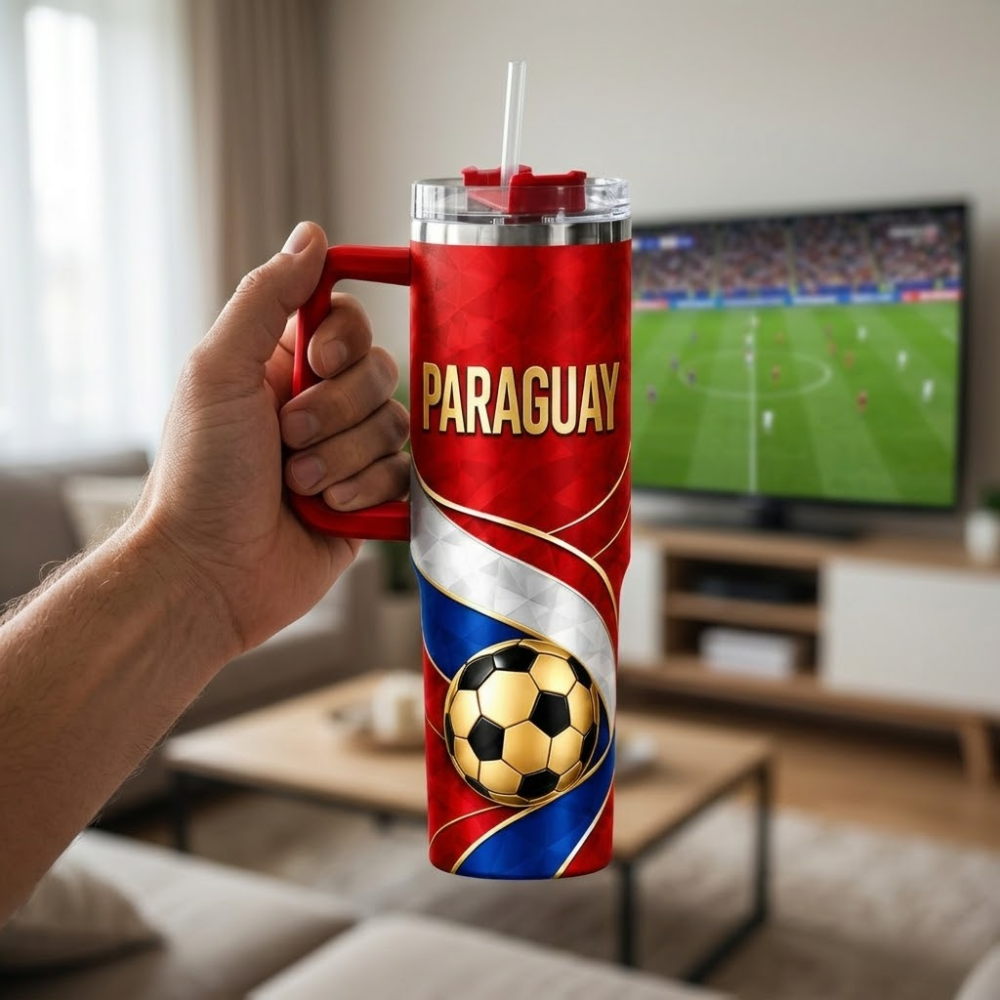 FIFA 2026 Paraguay Football Sports All Over Printed 40oz Tumbler With Straw And Lid