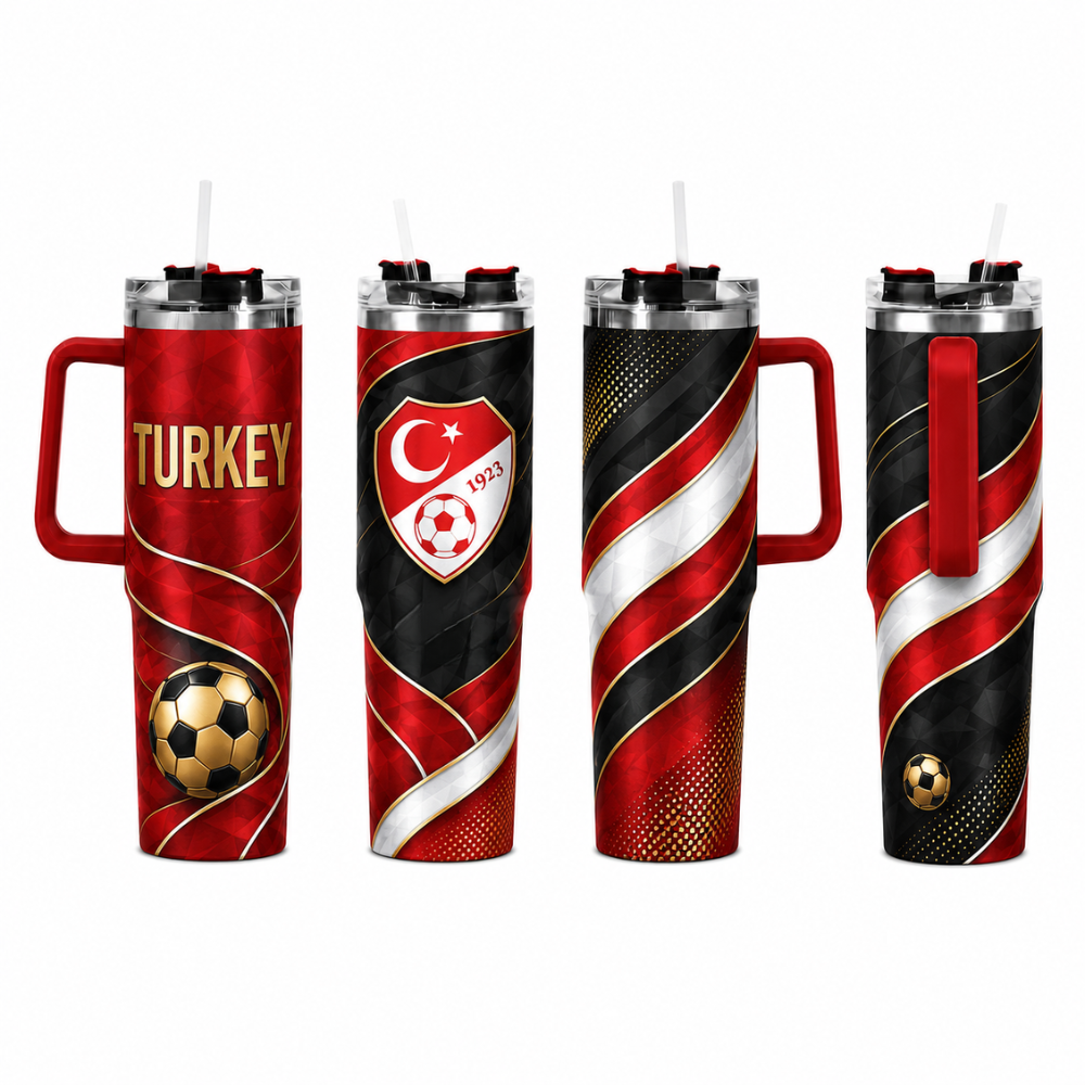 FIFA 2026 Turkey Football Sports All Over Printed 40oz Tumbler With Straw And Lid