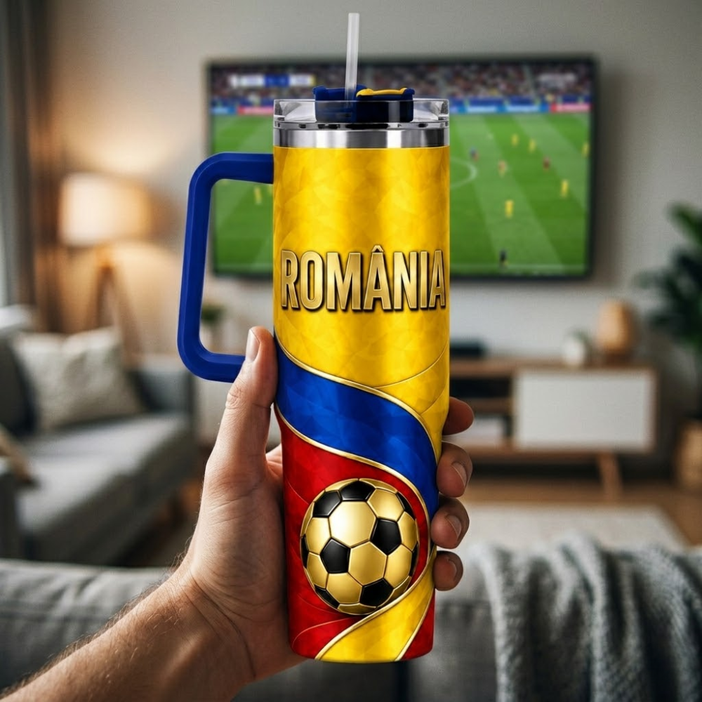 FIFA 2026 Romania Football Sports All Over Printed 40oz Tumbler With Straw And Lid