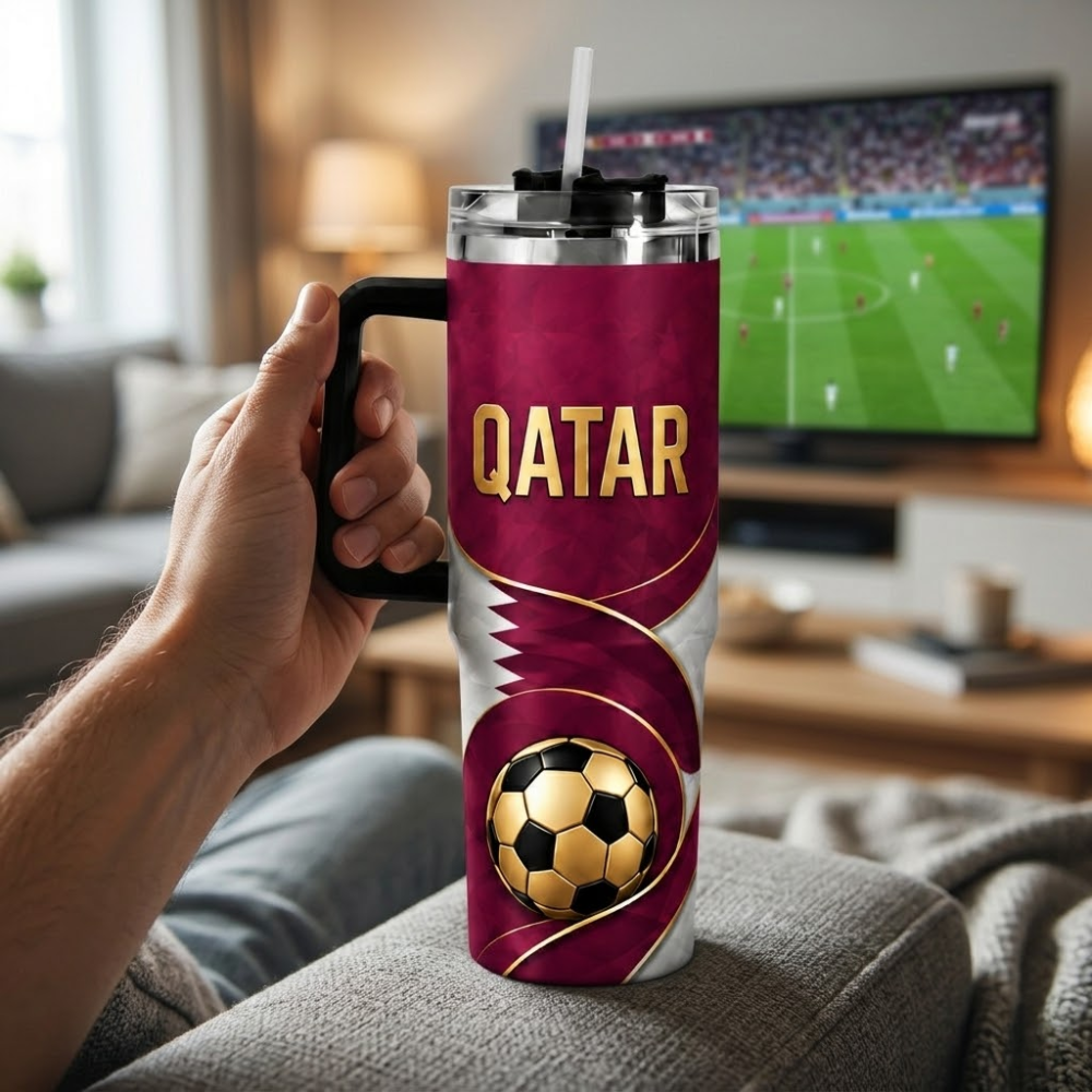 FIFA 2026 Qatar Football Sports All Over Printed 40oz Tumbler With Straw And Lid