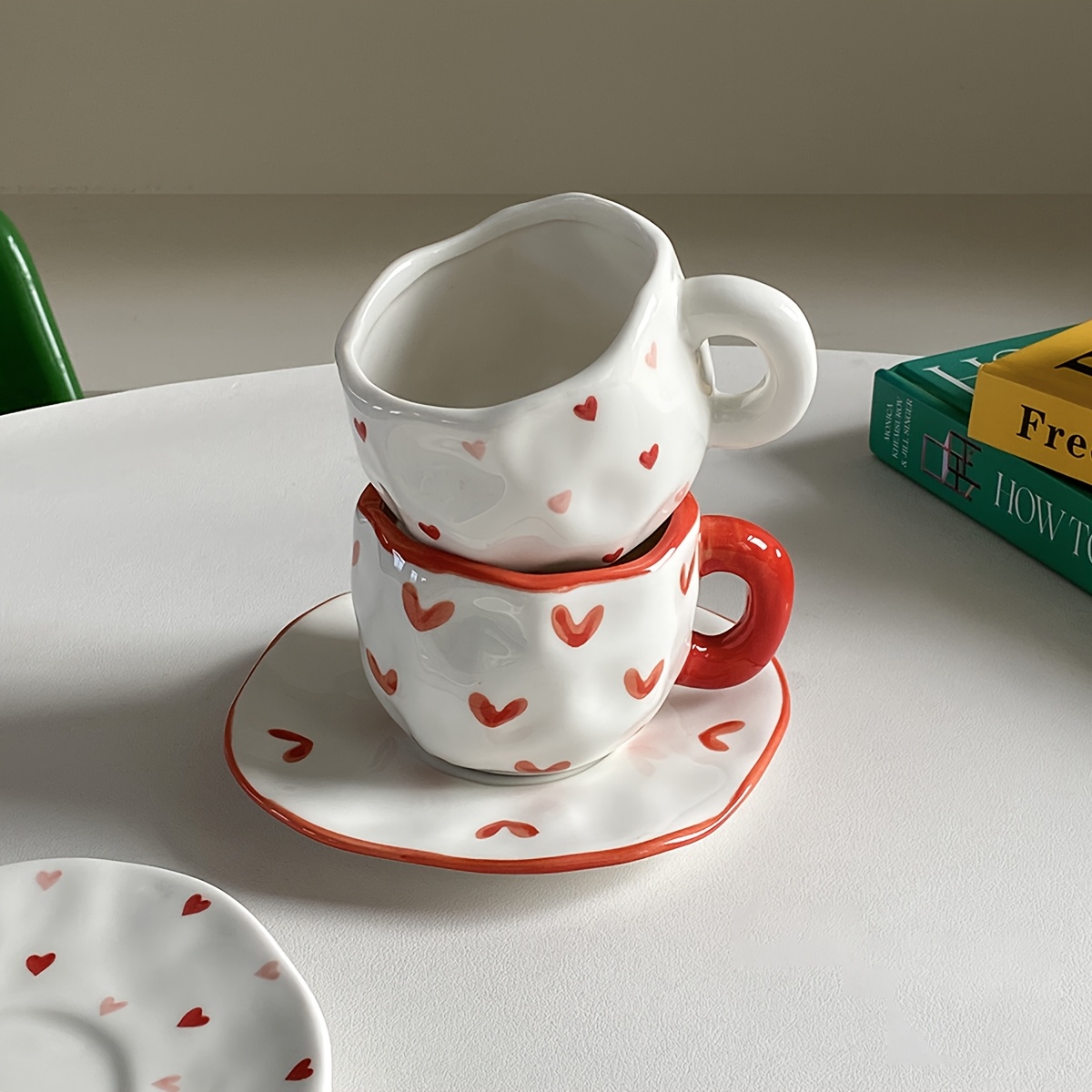 Valentine Theme Irregular Ceramic Coffee Cup And Saucer Set
