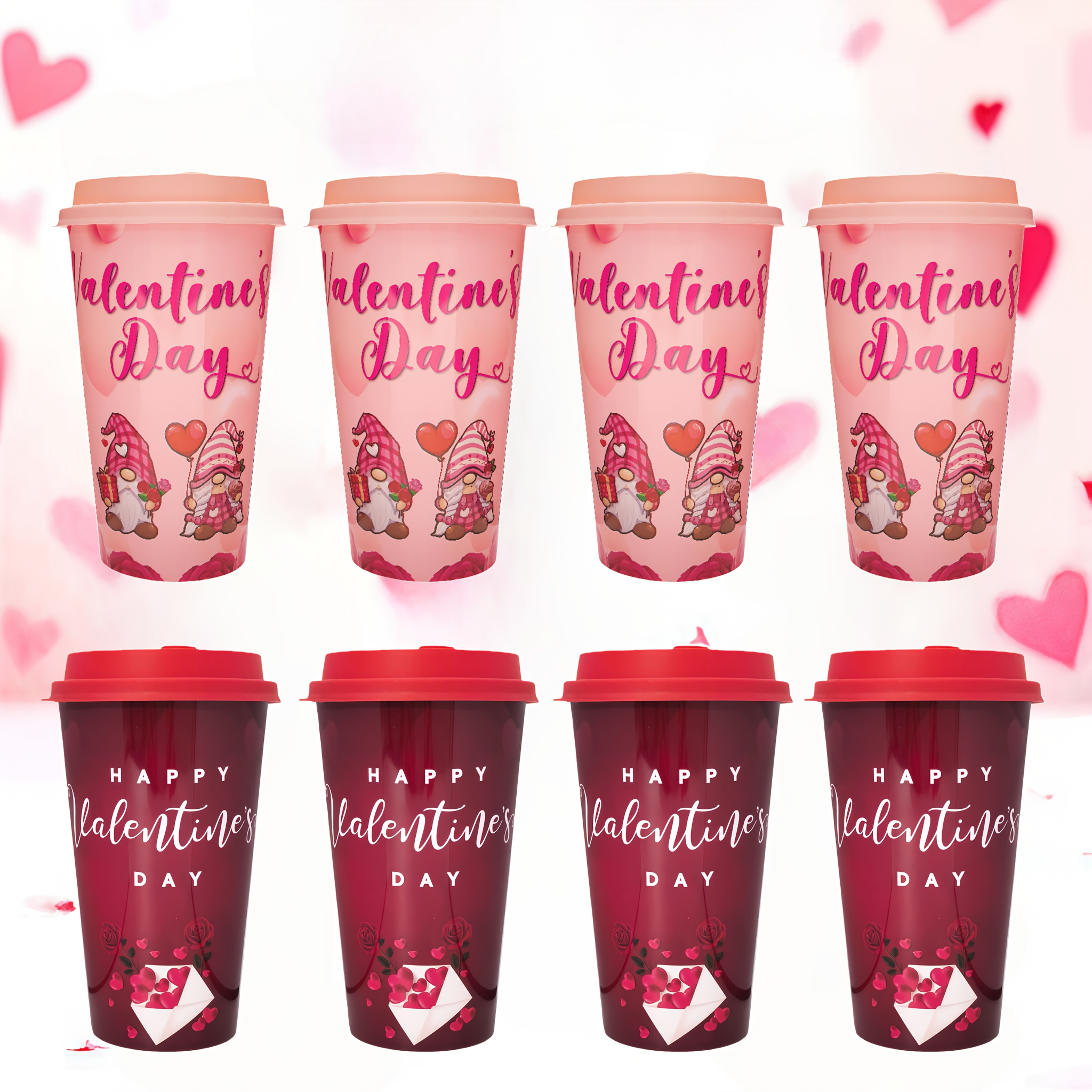 Valentine Themed Cups 12 Piece Set With Lids And Straw