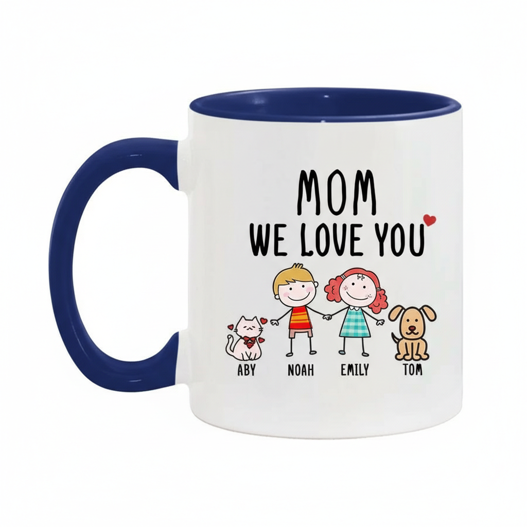 Personalized Mom We Care Message 11oz Ceramic Mug With Color Handle