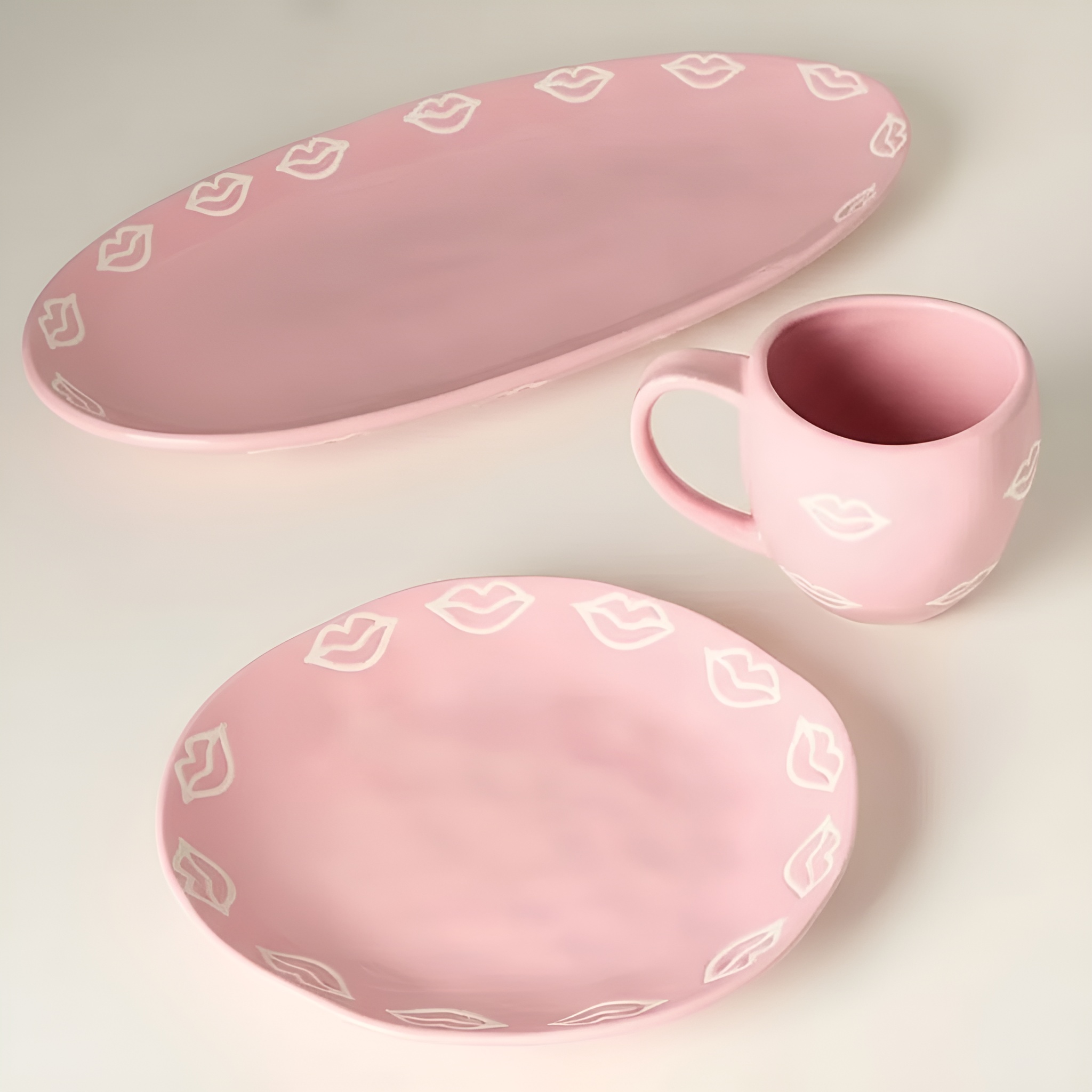 Valentines Themed Ceramic Mug Set With Saucer