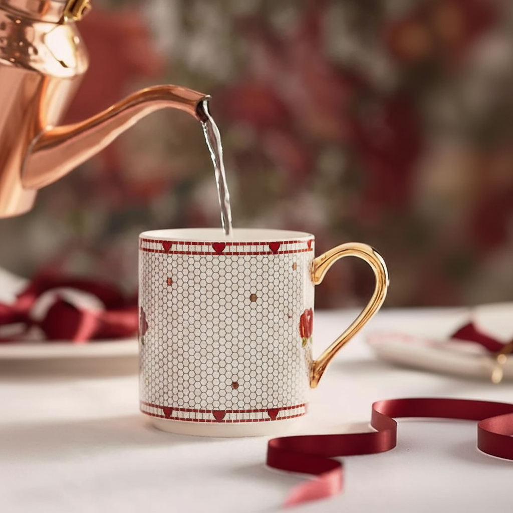 Tile Design Ceramic Coffee Mug For Valentines Day Gift