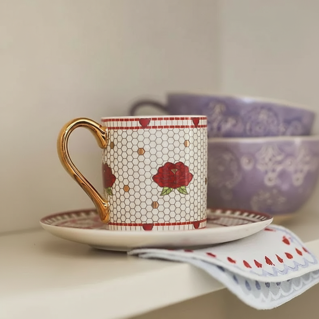 Tile Design Ceramic Coffee Mug For Valentines Day Gift