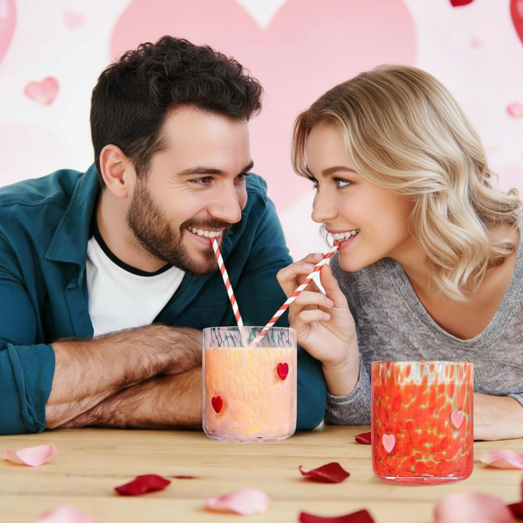 14 oz 2 Pcs Valentine Day Icon Glass Cups Set