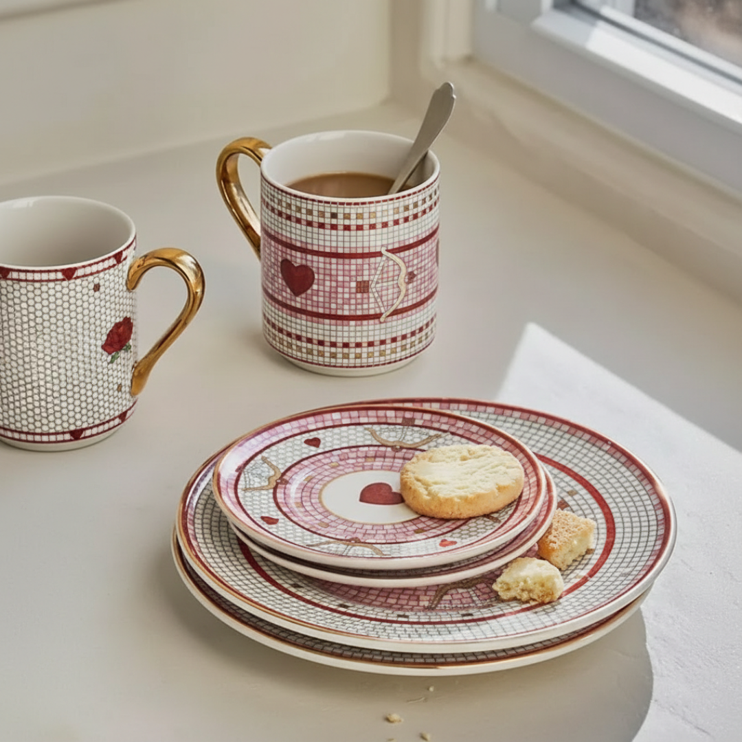 Tile Design Ceramic Coffee Mug For Valentines Day Gift