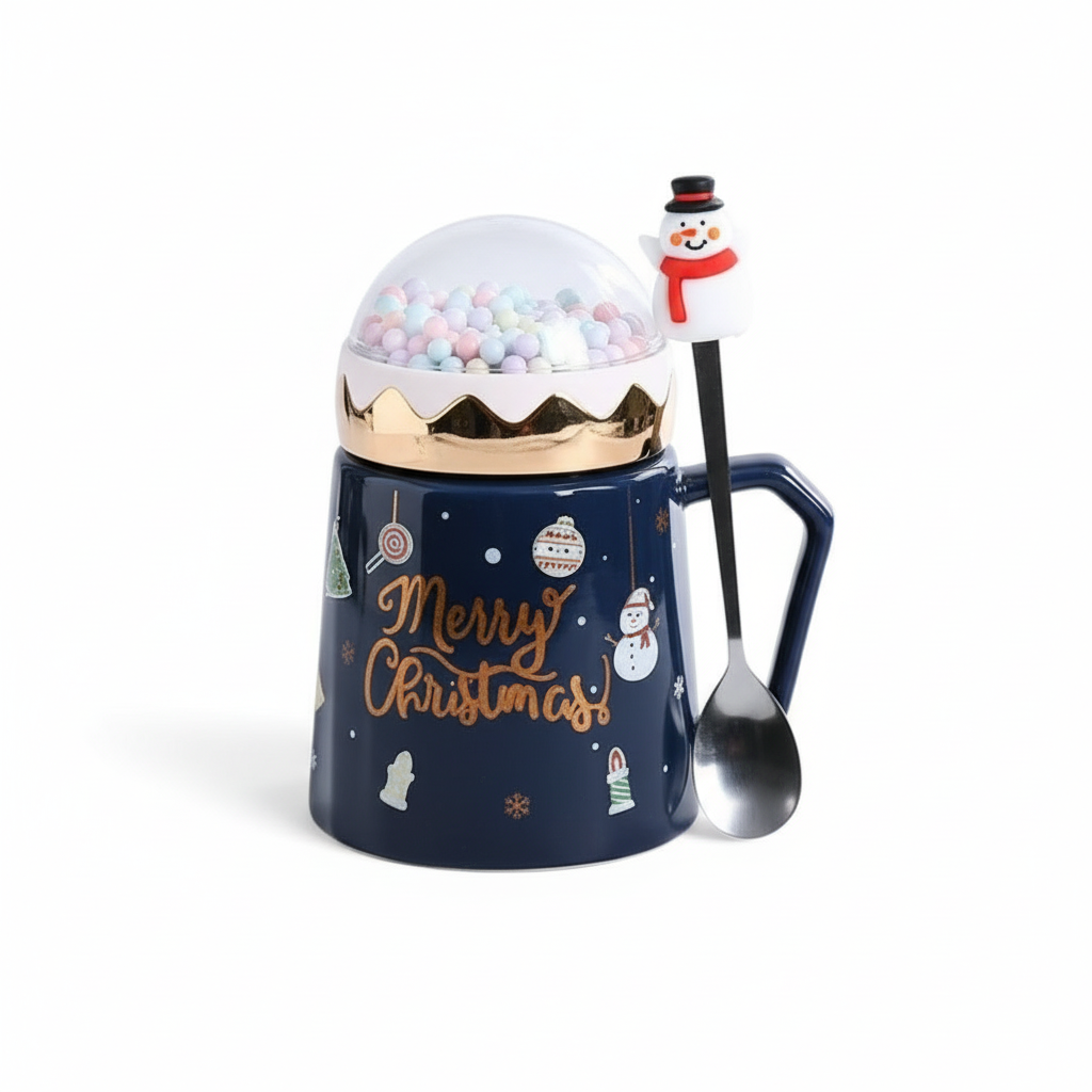 Christmas Mugs With Lid And Santa Claus Spoon 