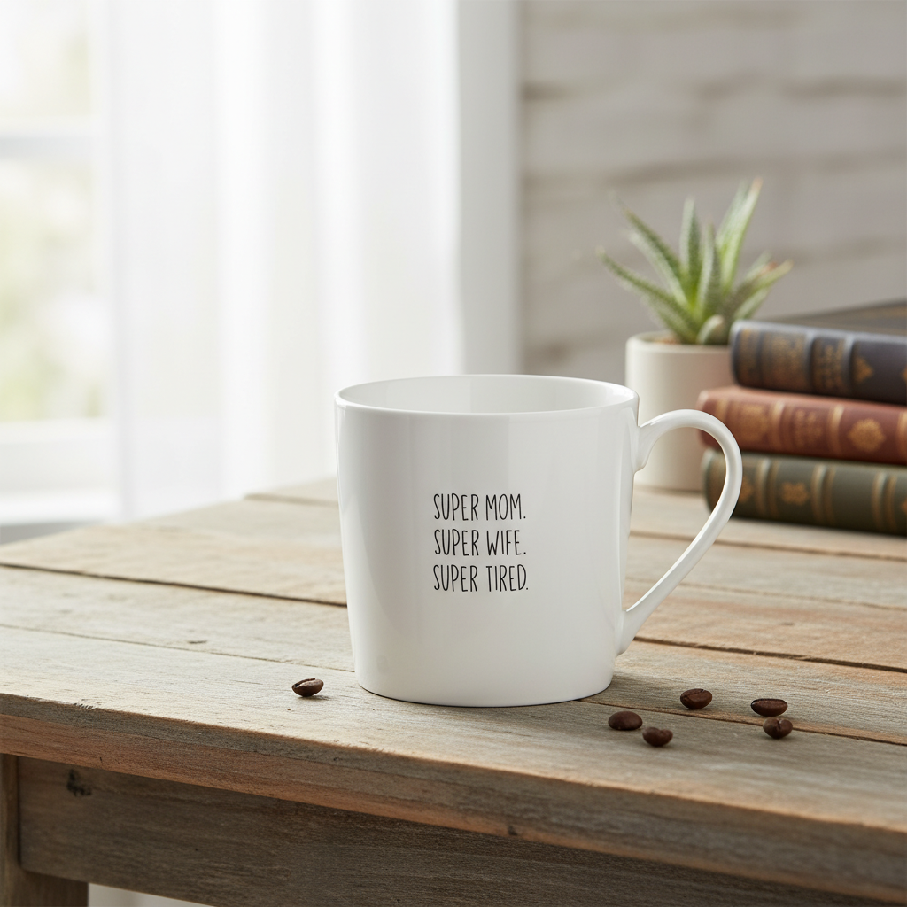 Ceramic Coffee Mug For Mom With Wife And Tired Funny Text