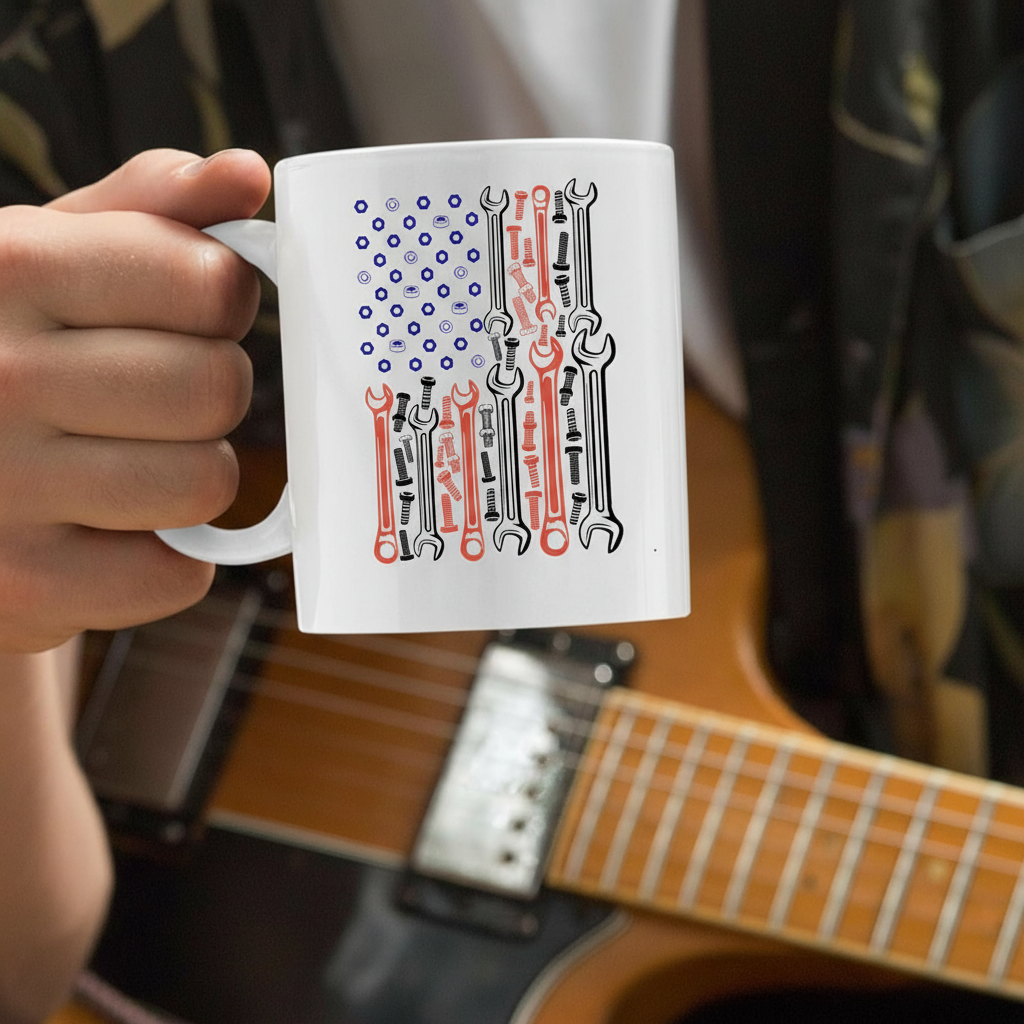 American Flag Mechanic Gift Coffee Mug Car Lover Patriotic Cup