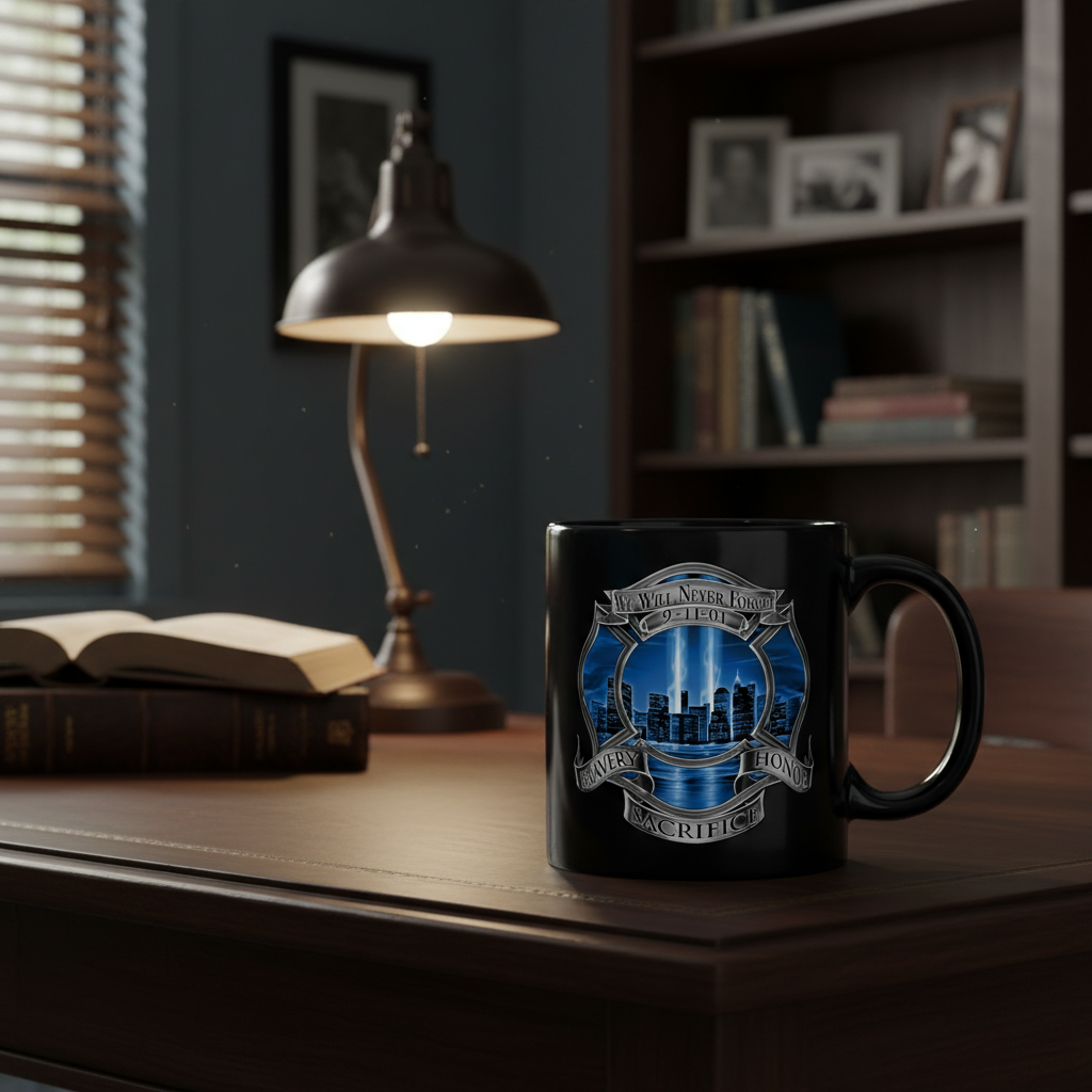 9 and 11 Firefighter Blue Skies Memorial Mug