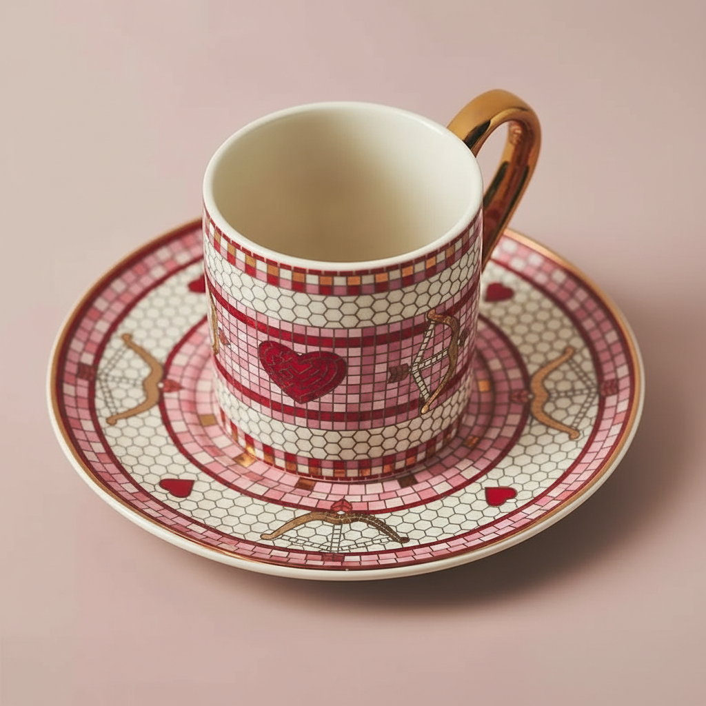 Valentines Themed Tile Design Cup And Saucer Set
