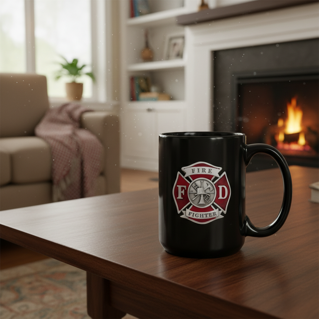 Fire Fighter Coffee Mug With FD Badge Design
