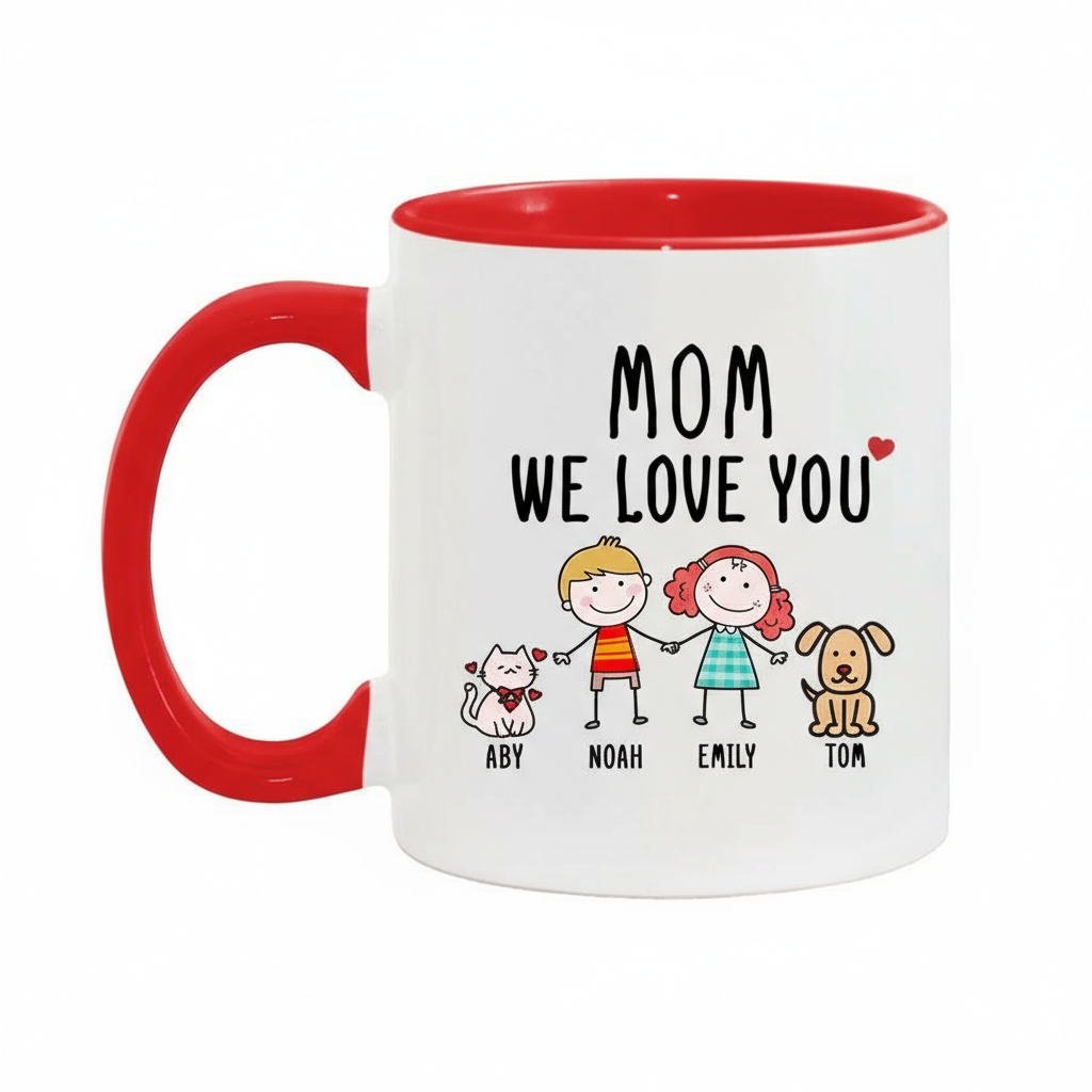 Personalized Mom We Care Message 11oz Ceramic Mug With Color Handle