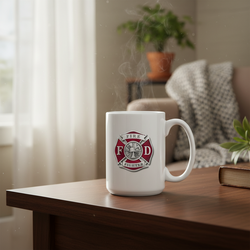 Fire Fighter Coffee Mug With FD Badge Design